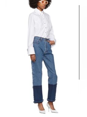 Acne Studios Myrja Indigo Two Tone Frayed Straight Leg Jeans Size 26
